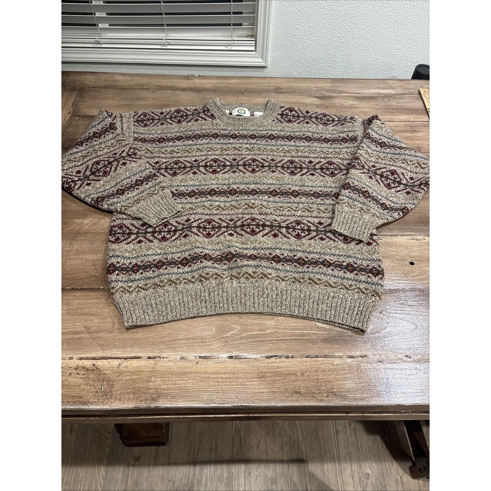 Vintage Harbour Club Shetland Wool Crew Neck Sweater Men XL Brown
